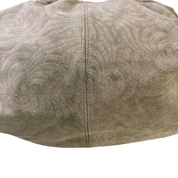 Stone Mountain Suede Embossed Swirl Print Large Double Handle Handbag Purse Bag - Picture 10 of 16